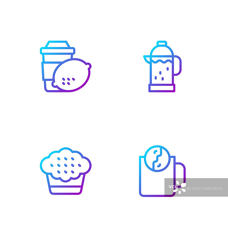 下午茶时间松饼柠檬茶杯线条图标图片素材