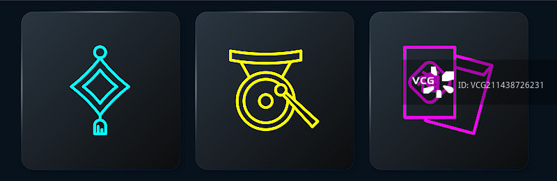 中国纸灯笼新年锣线条图标图片素材