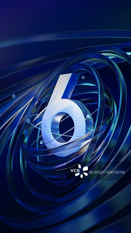 3D渲染抽象艺术造型倒计时数字6插图图片素材