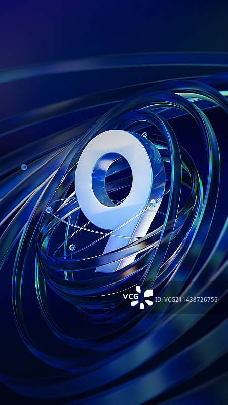 3D渲染抽象艺术造型倒计时数字9插图图片素材