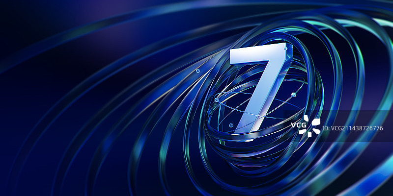 3D渲染抽象艺术造型倒计时数字7插图图片素材