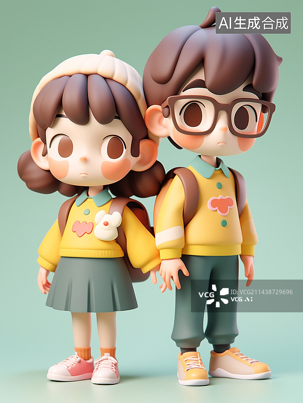 【AI数字艺术】3d情侣盲盒可爱立体站立姿势图片素材