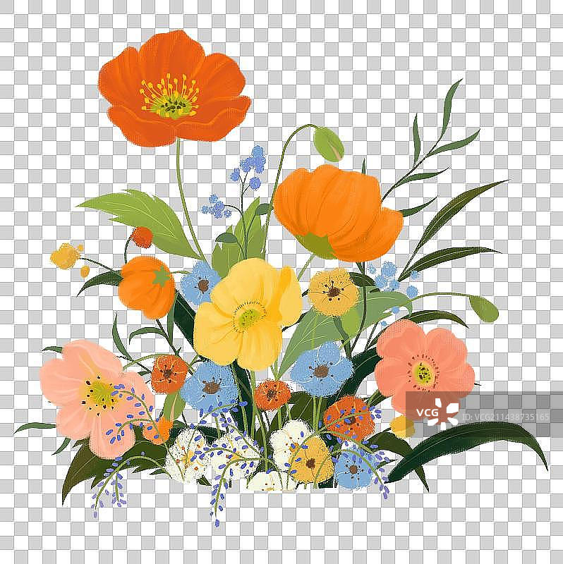 小清新治愈系插画一束漂亮花朵图片素材