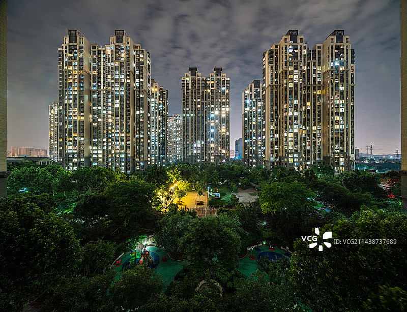 小区夜景万家灯火图片素材
