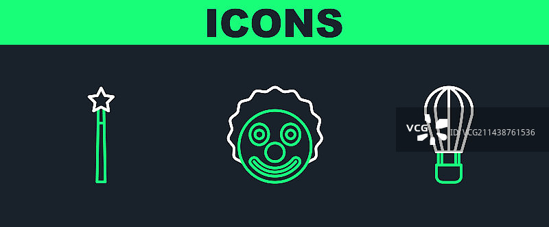 线条集：热气球、魔杖和小丑图片素材