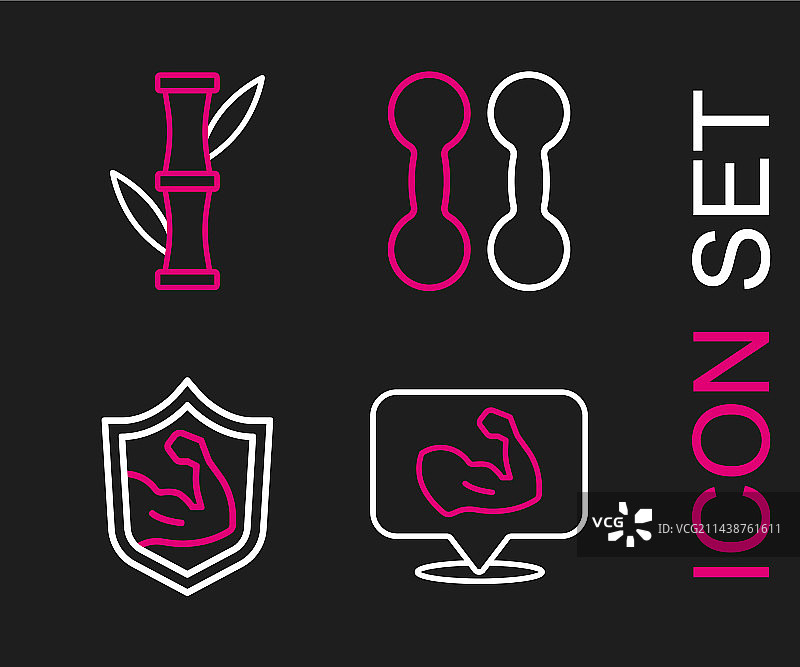 健美肌肉男与哑铃竹子线条组合图片素材