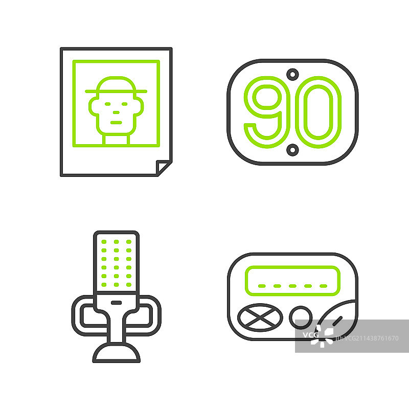 寻呼机、麦克风、90年代复古风和照片系列图片素材