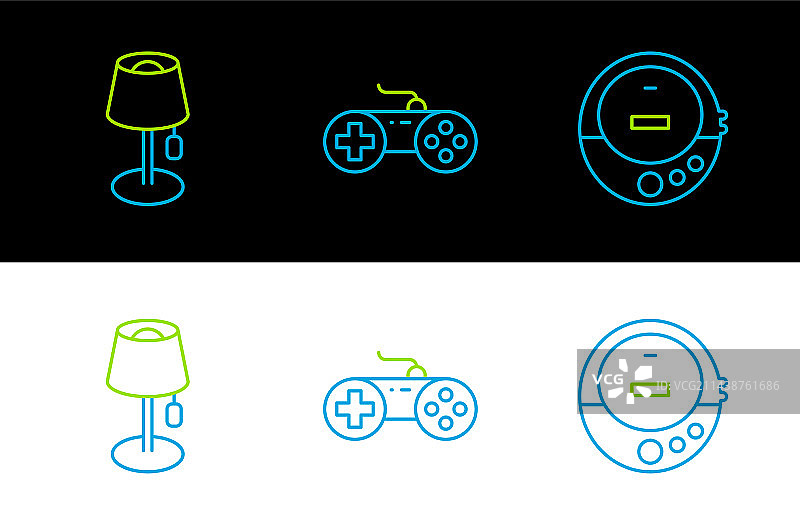 线条集：CD播放器、落地灯和游戏手柄图片素材