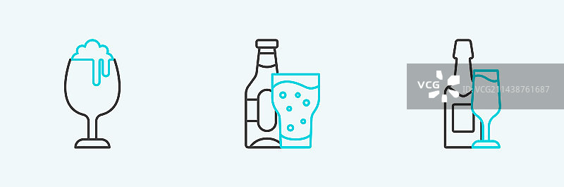 香槟酒瓶、香槟酒杯和啤酒杯图片素材