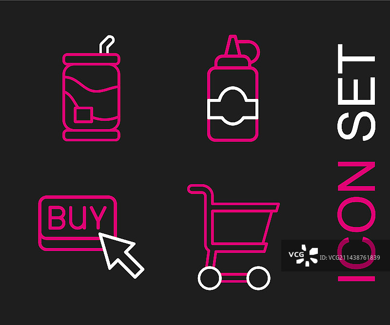 购物车、购买按钮和酱油瓶线条图片素材