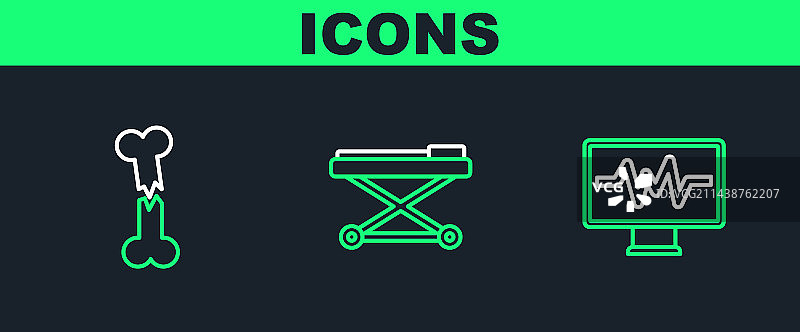 带有心电图和人体破损的监视器线条集合图片素材