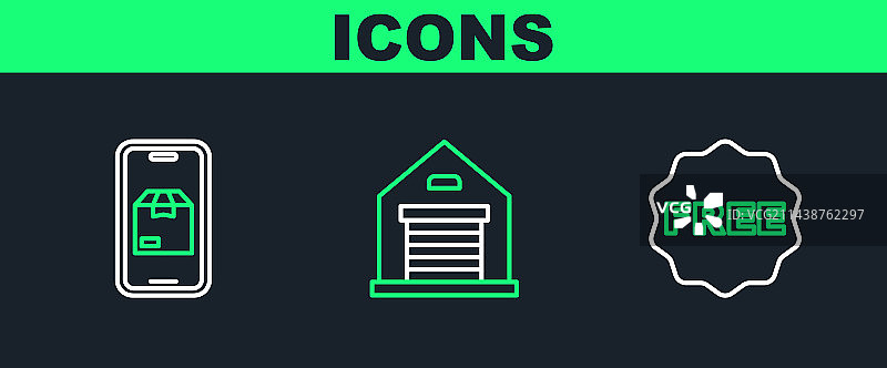 带有免费手机App送货的米饭标签组合图片素材