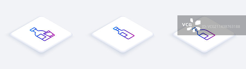 2.5D等距线条伏特加酒瓶与玻璃杯图片素材