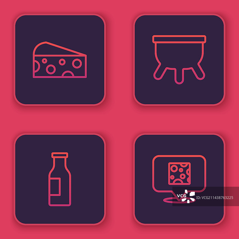 奶酪、牛奶瓶和牛的乳房线条组合图片素材