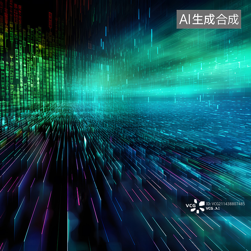 【AI数字艺术】AIGC:技术线企业大数据蓝色绿色人工智能数字化图片素材