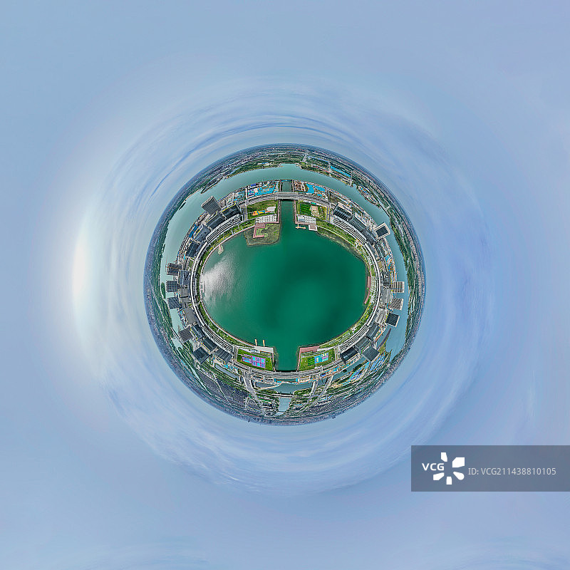 郑州金融岛城市风光小行星全景航拍高视角图片素材