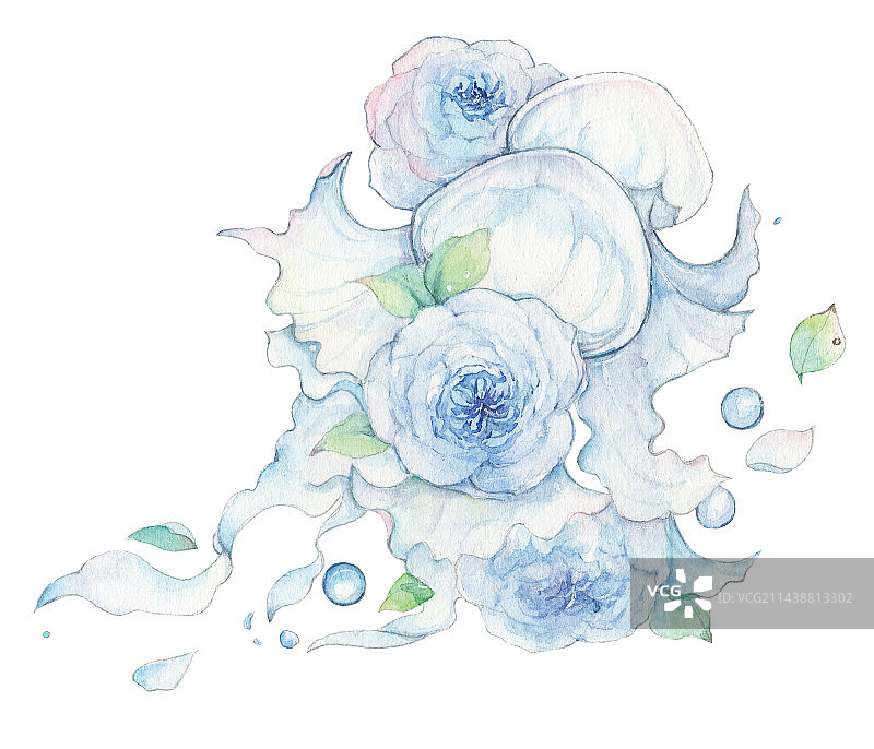水彩手绘宠物趣事海洋生物水母与鲜花图片素材