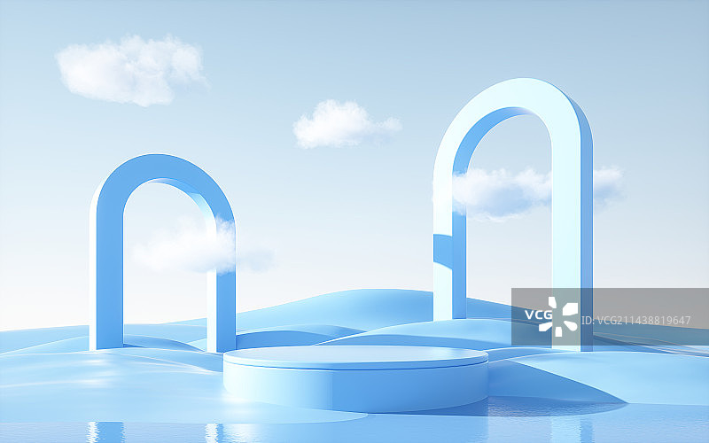 3d图形山峰平静水面场景图片素材