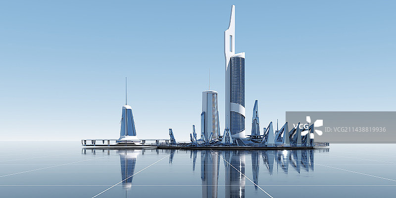 3D现代抽象建筑和地面图片素材