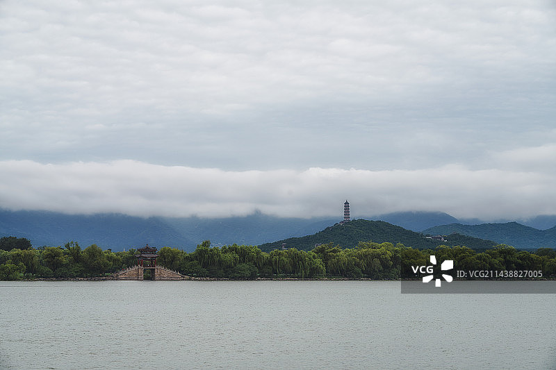 北京 颐和园风景 昆明湖 西堤图片素材