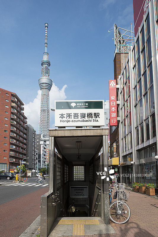 本所吾妻桥站与东京晴空塔，东京墨田区图片素材