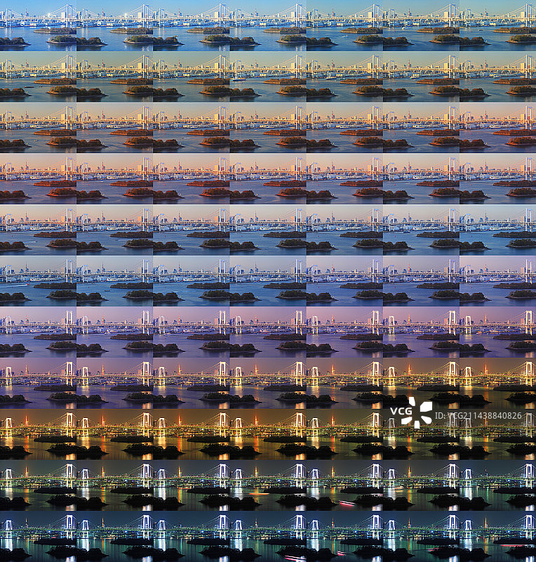 东京塔与彩虹大桥的日与夜图片素材