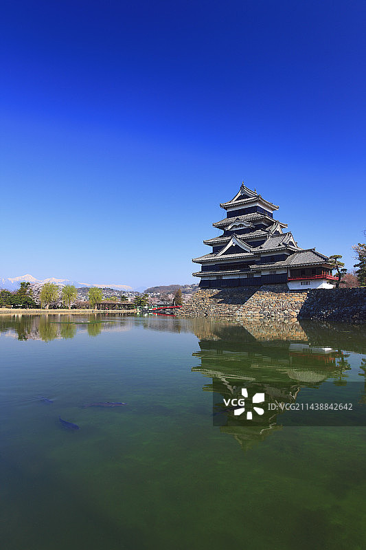 日本长野县松本市松本城及本丸护城河图片素材