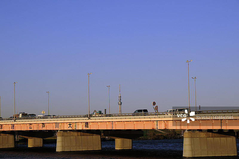 江户川和东京晴空塔（千叶县市川市）图片素材