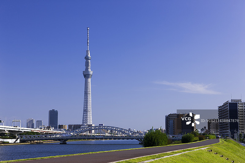 东京晴空塔、白须桥与河川地，南千住图片素材
