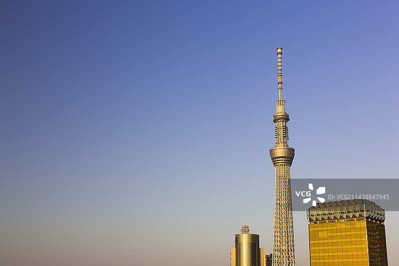 东京晴空塔与浅草寺雷门日落景观图片素材