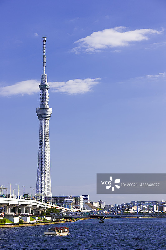东京晴空塔、白须桥及游船（东京荒川区）图片素材