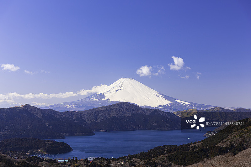 日本芦之湖与富士山图片素材