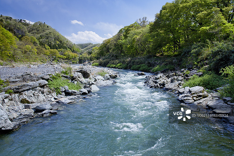 埼玉县秩父长瀞荒川的葱郁山脉图片素材