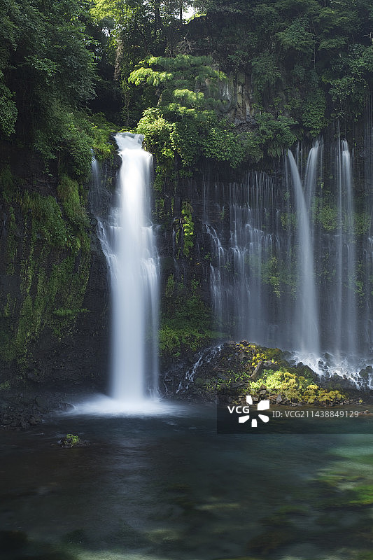 秋季的静冈县富士宫市白丝瀑布图片素材
