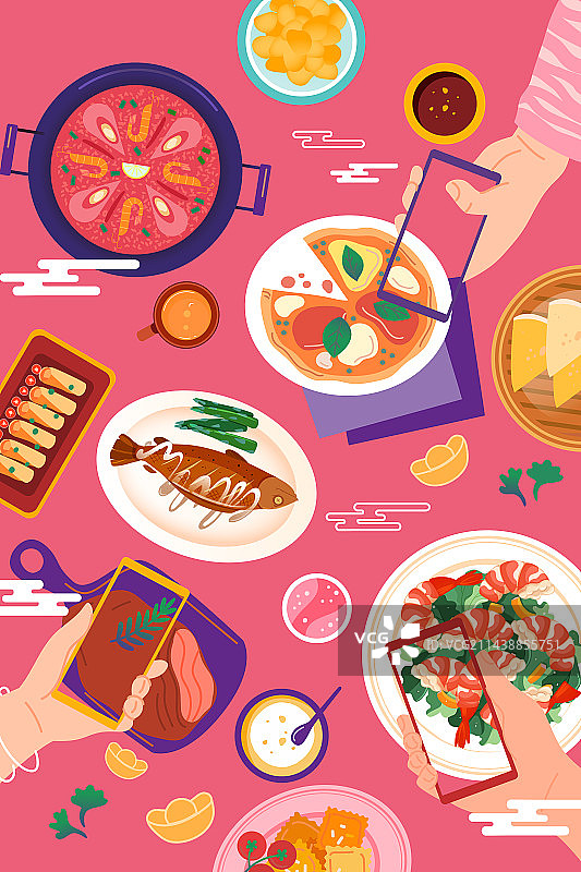 卡通中秋佳节亲子家人情侣团圆传统节日习俗月饼餐饮餐厅拍照吃饭朋友聚会美食电商顶视图中国风国潮矢量插画图片素材