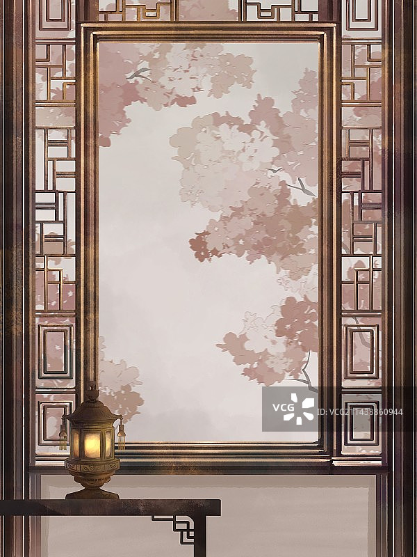 古风门窗插画背景图片素材