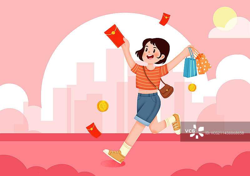 购物节，拿着购物袋的年轻女人图片素材