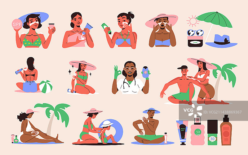 防晒霜图标集图片素材