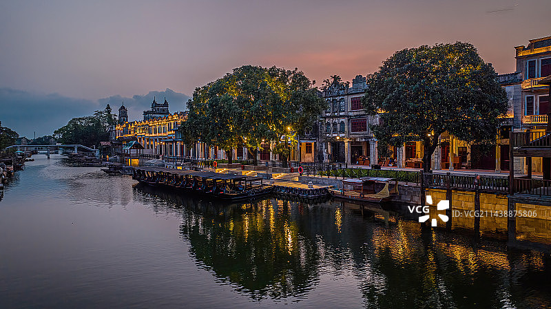 碉楼骑楼民国风格广东赤坎开平古镇风光夜景图片素材