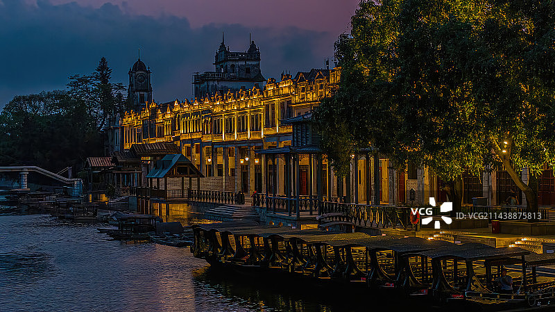 碉楼骑楼民国风格广东赤坎开平古镇风光夜景图片素材