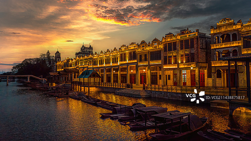 碉楼骑楼民国风格广东赤坎开平古镇风光夜景图片素材