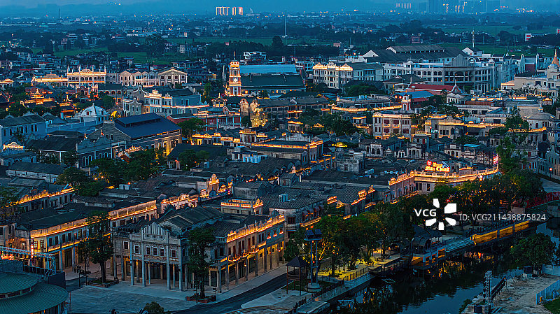 碉楼骑楼民国风格广东赤坎开平古镇风光夜景图片素材