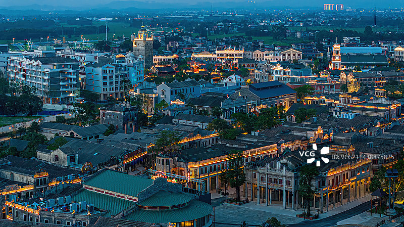 碉楼骑楼民国风格广东赤坎开平古镇风光夜景图片素材