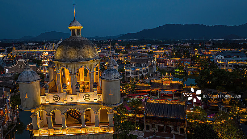 碉楼骑楼民国风格广东赤坎开平古镇风光夜景图片素材