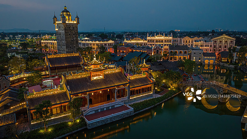 碉楼骑楼民国风格广东赤坎开平古镇风光夜景图片素材