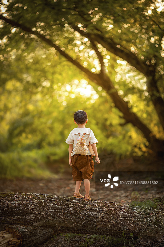 背着小背篓的小男孩图片素材