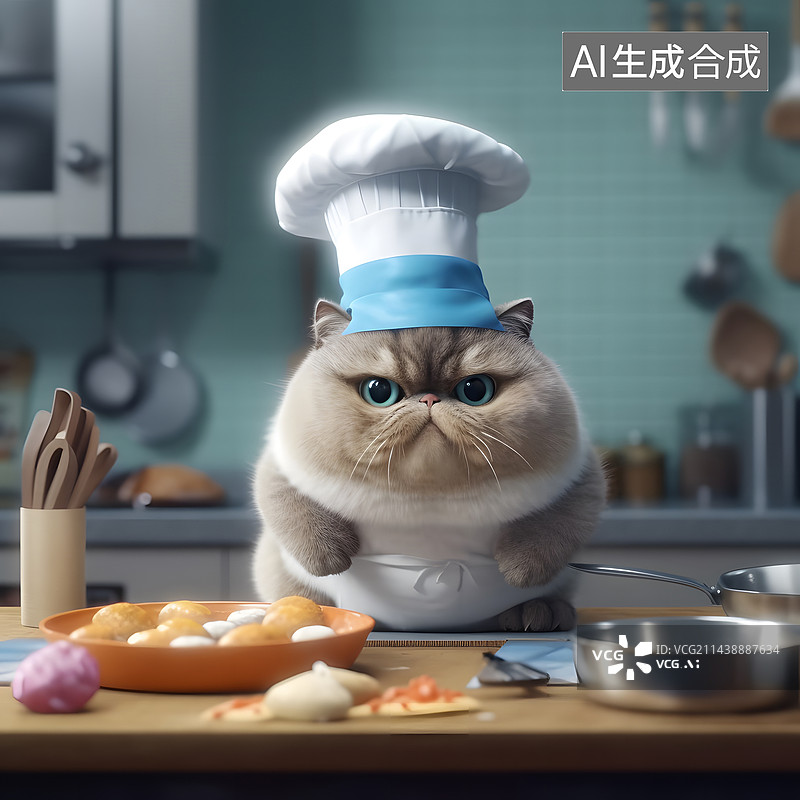 【AI数字艺术】做饭的猫图片素材