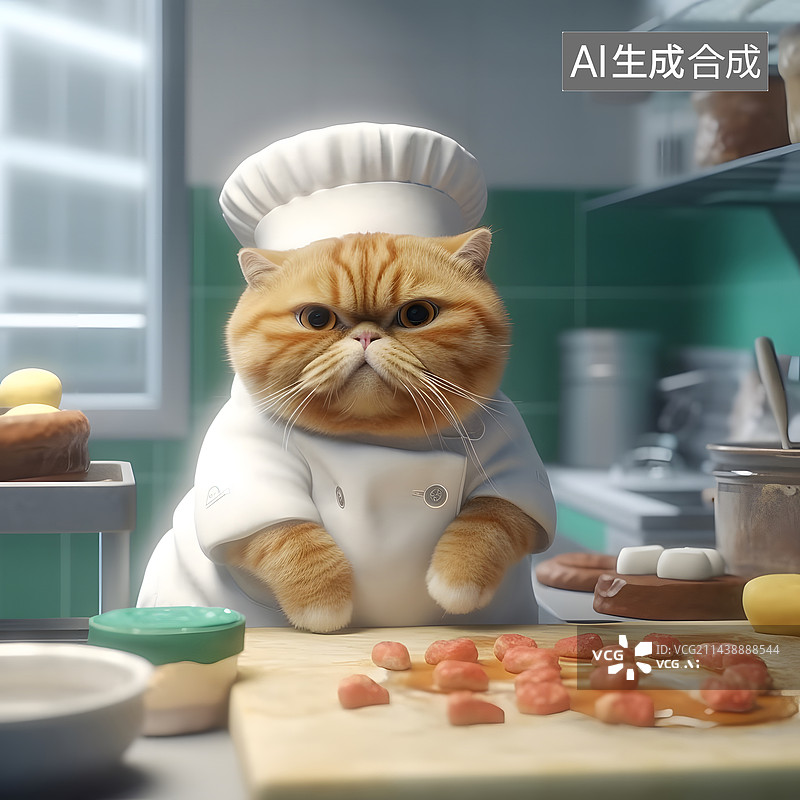 【AI数字艺术】猫咪下厨房图片素材