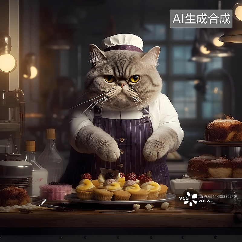 【AI数字艺术】猫咪甜点师图片素材