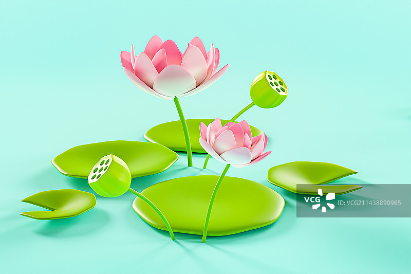 3D立体荷花插画图片素材